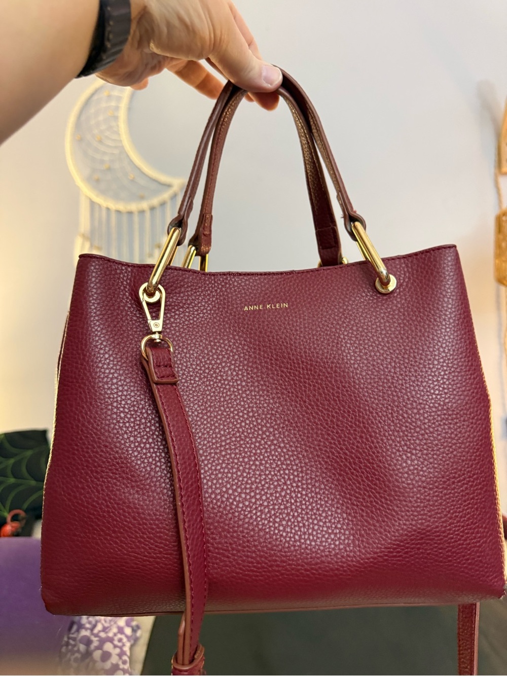 Anne Klein New York MIDI Pebbled Leather Satchel in Color Bloodstone